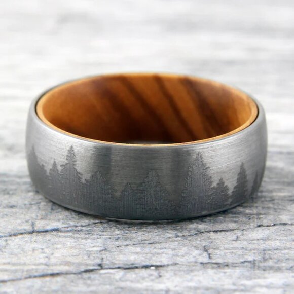 GORGEOUS SATIN FINISH SILVER TUNGSTEN LOW DOME STUNNING FOREST SCENERY OLIVEWOOD